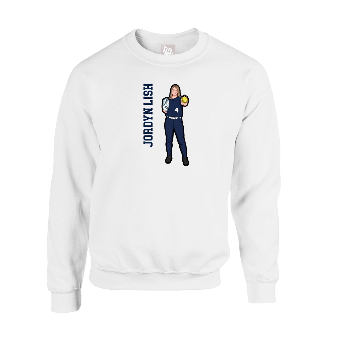 Fleece Crew — Name Vertical in White