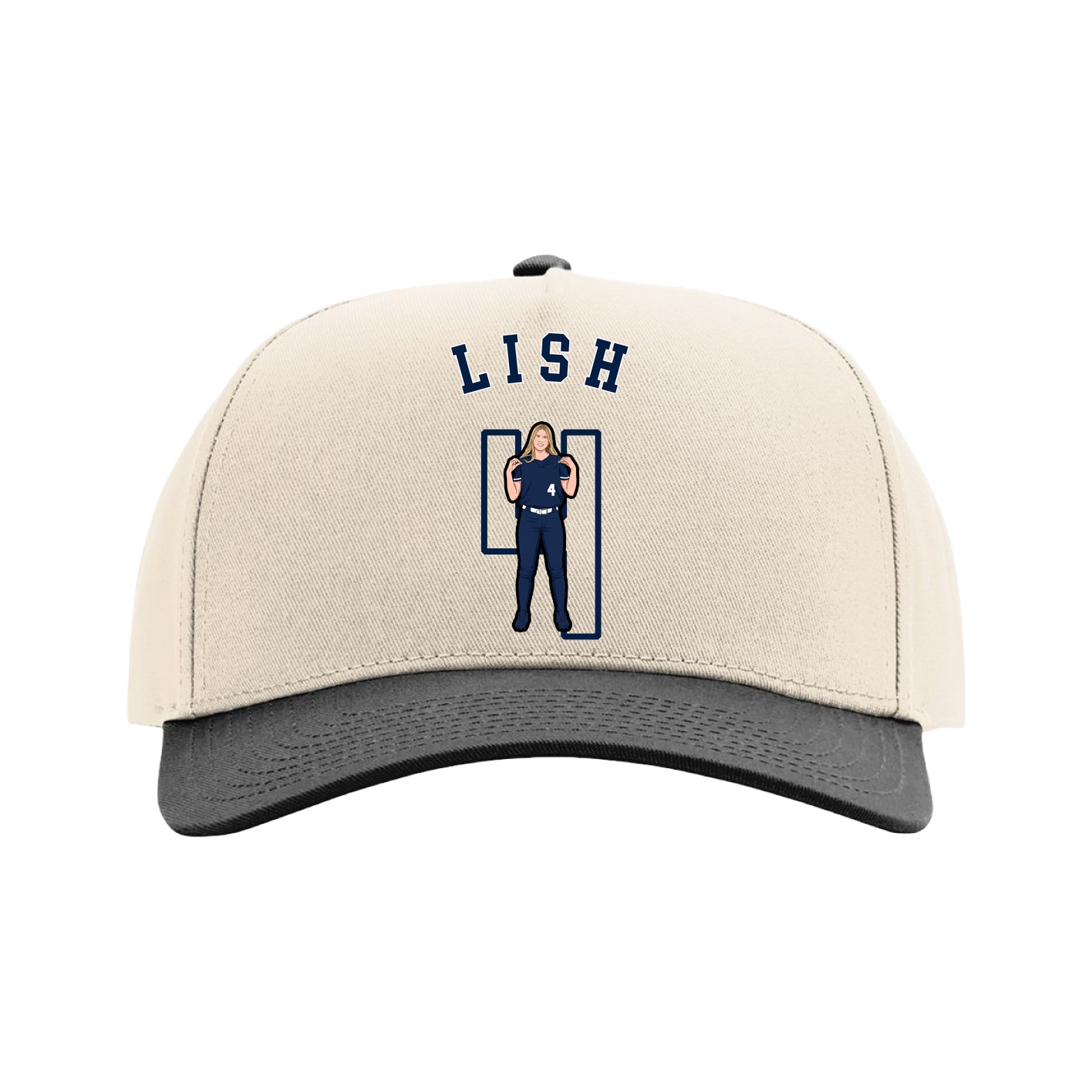 Full Fabric Five-Panel Champ Cap — Shirsey Arch in Cream/Black