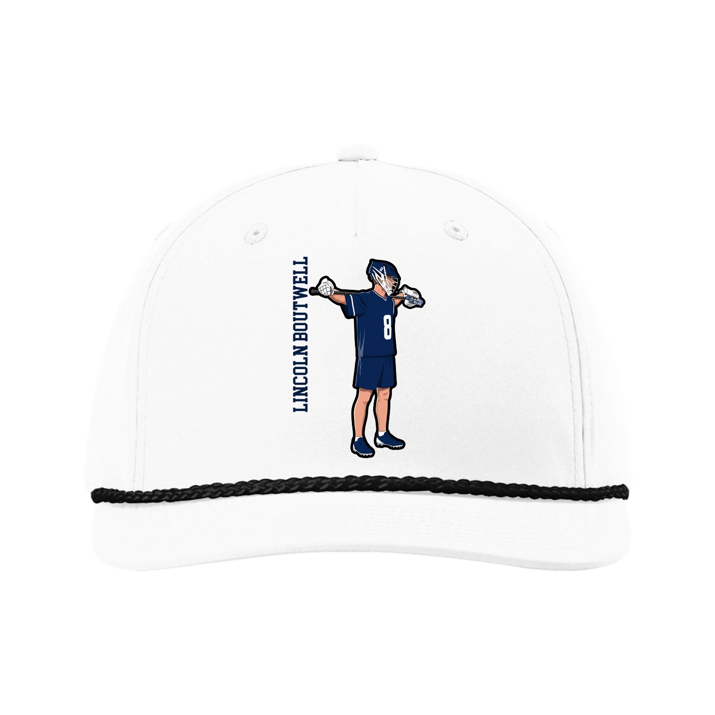 Five-Panel Classic Rope Cap — Name Vertical in White