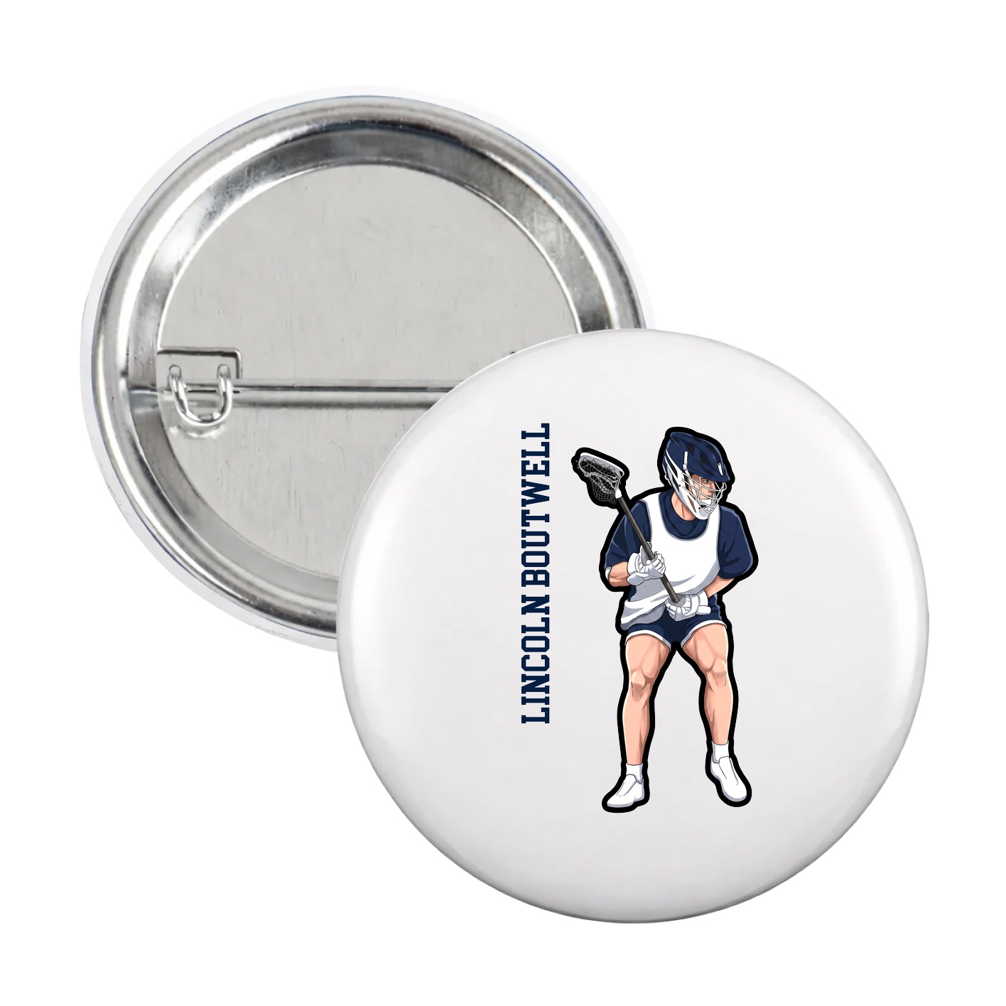 Game Day Button — Name Vertical in White