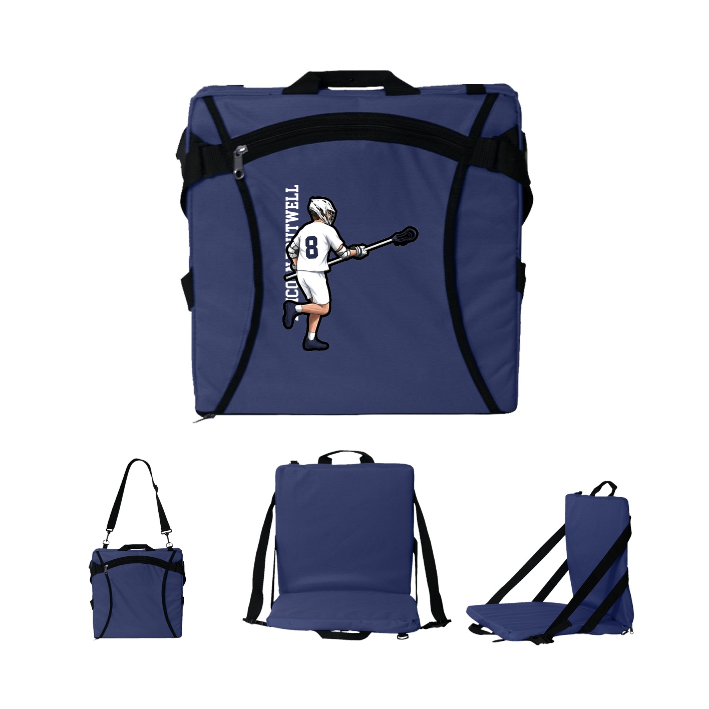 Folding Stadium Seat — Name Vertical in Navy