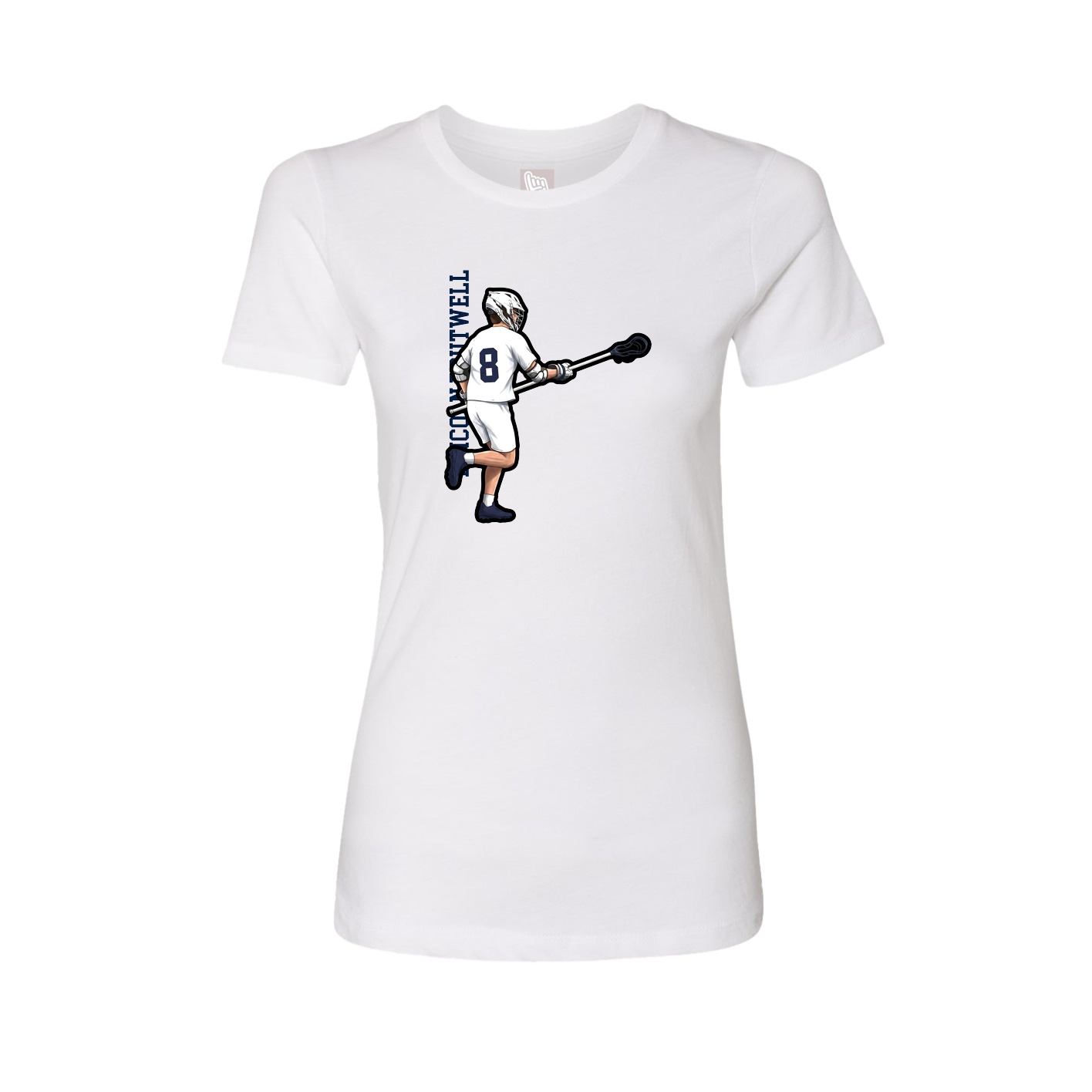 Womens Tee — Name Vertical in White