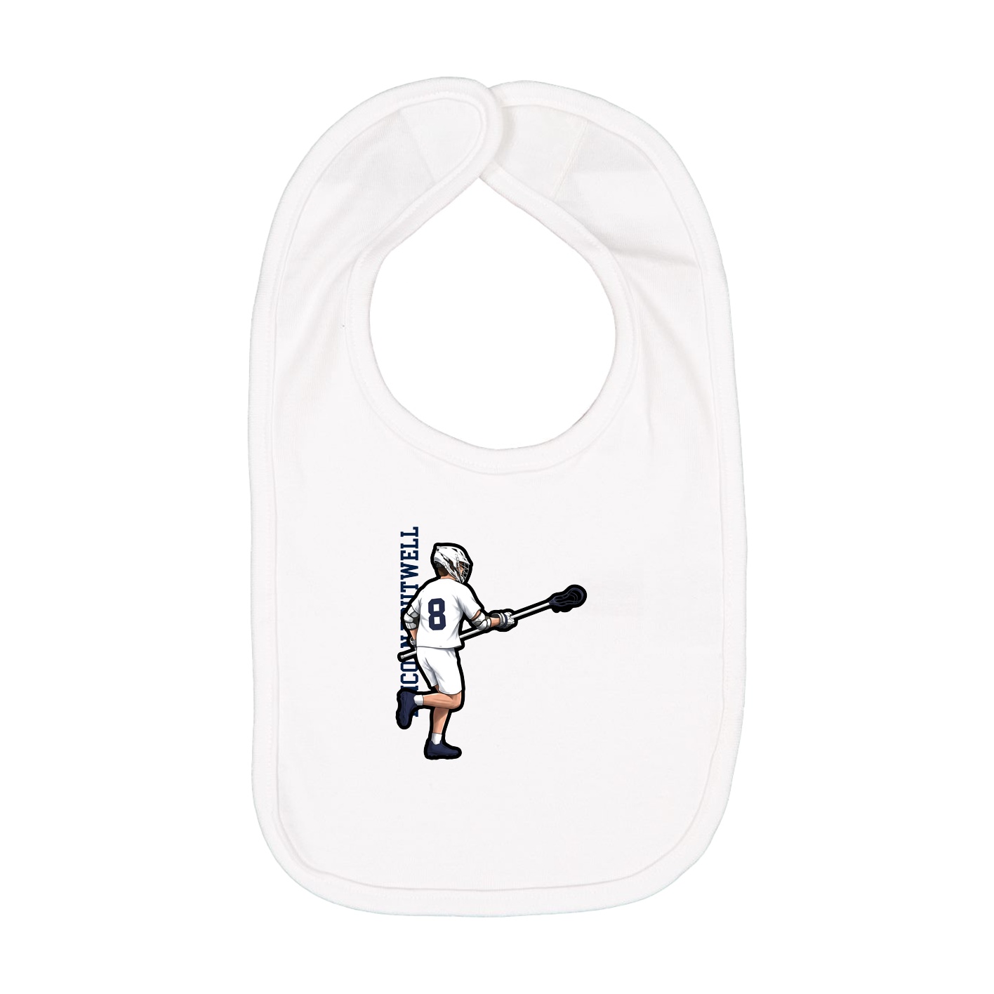 Infant Bib — Name Vertical in White