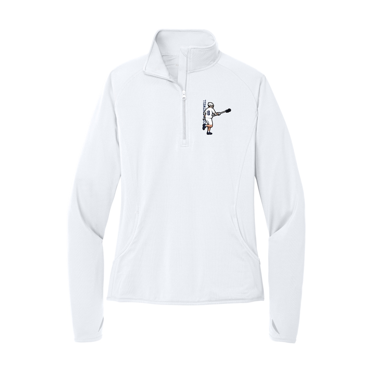 Women's Q-Zip Pullover — Name Vertical in White