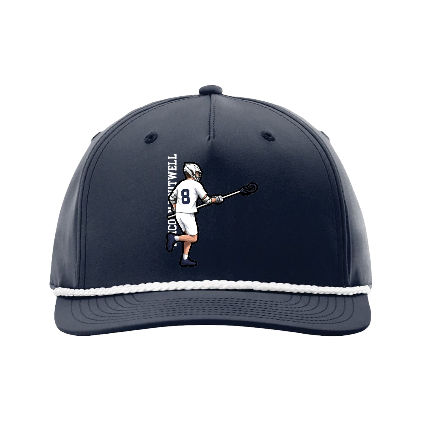 Five-Panel Classic Rope Cap — Name Vertical in Navy