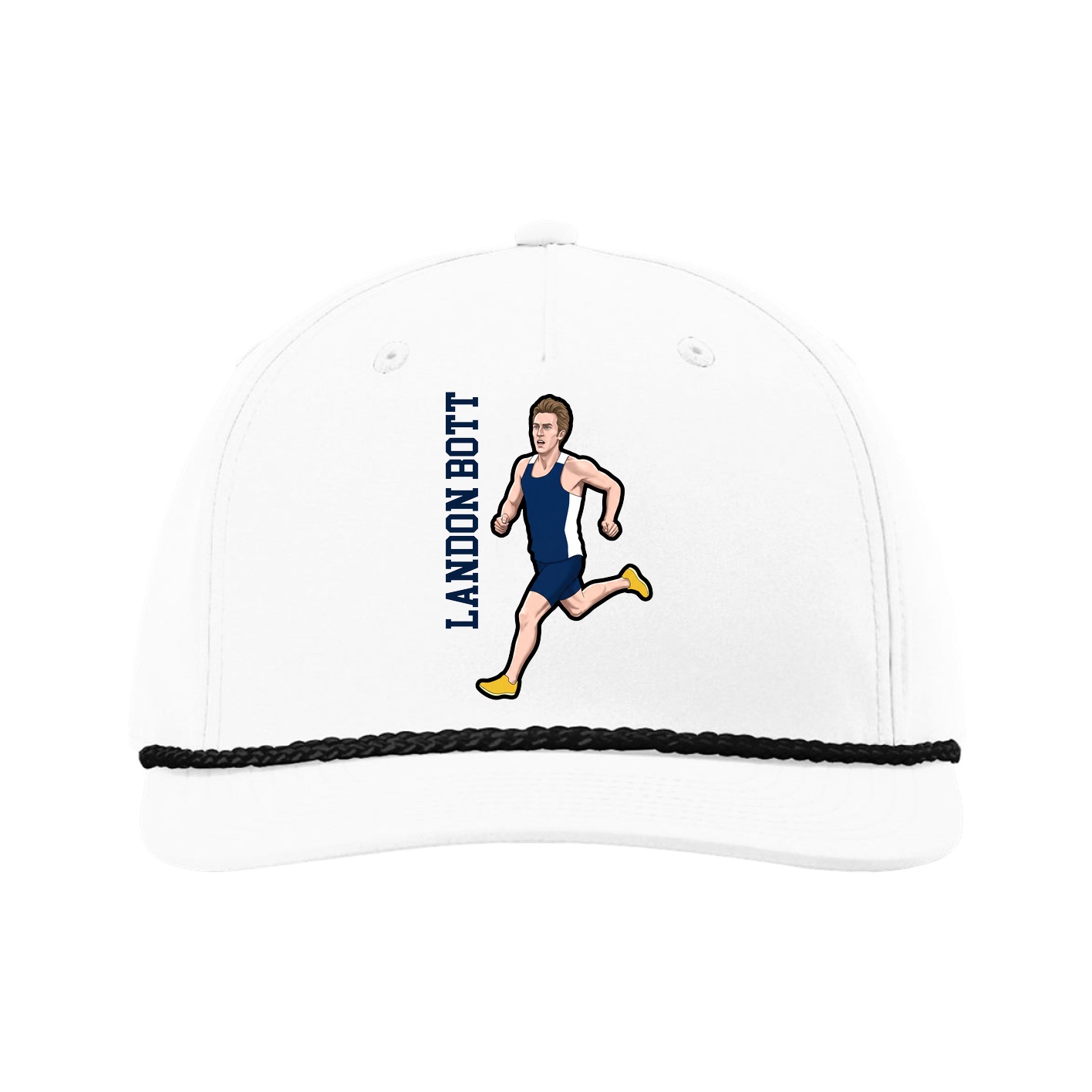 Five-Panel Classic Rope Cap — Name Vertical in White
