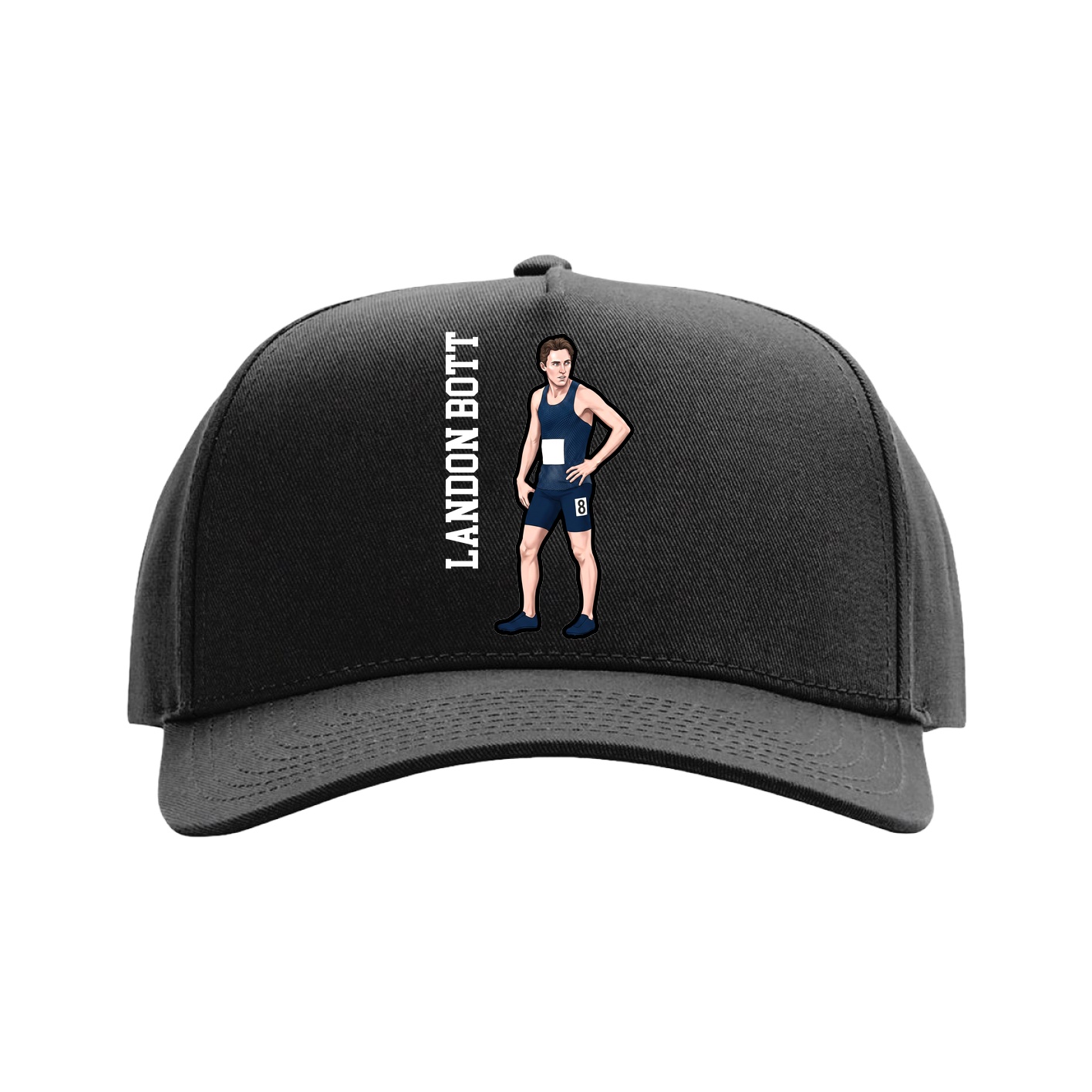 Full Fabric Five-Panel Champ Cap — Name Vertical in Black