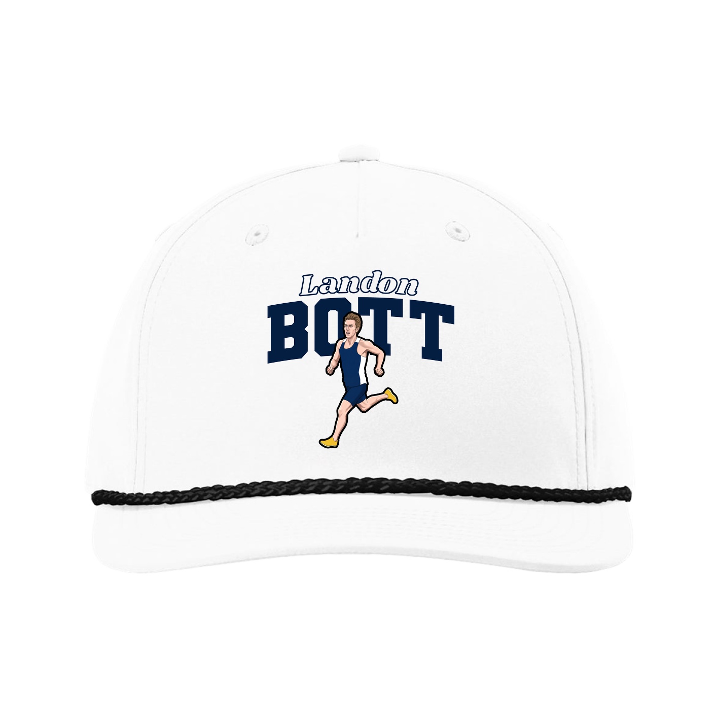 Five-Panel Classic Rope Cap — Name Arch in White