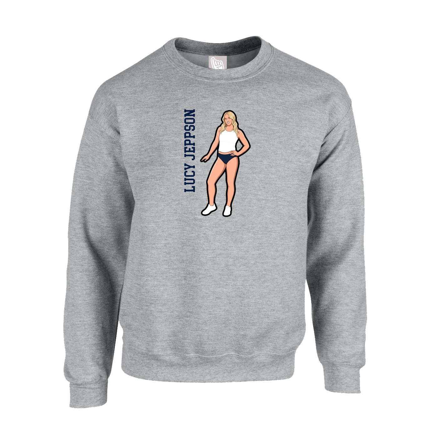 Fleece Crew — Name Vertical in Grey