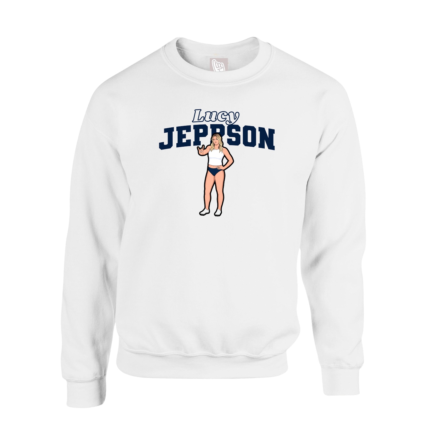 Fleece Crew — Name Arch in White