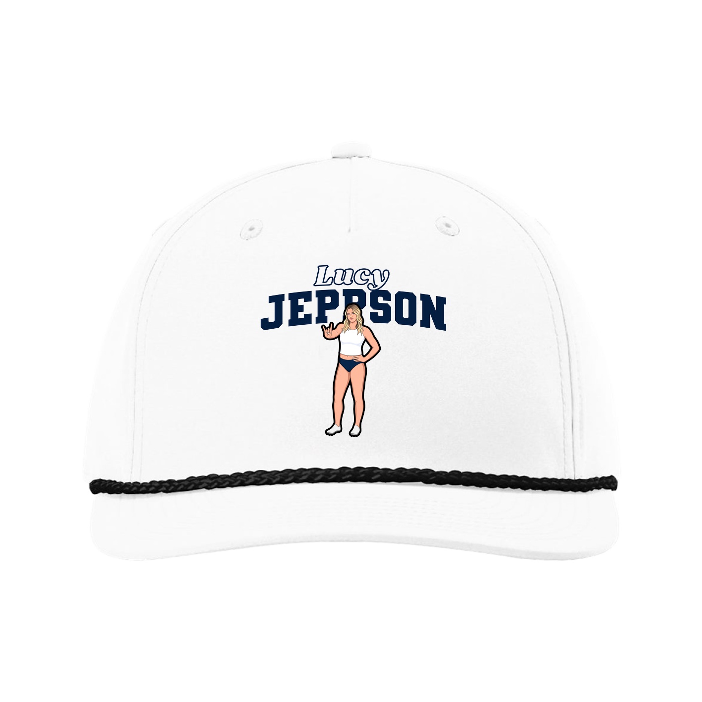 Five-Panel Classic Rope Cap — Name Arch in White