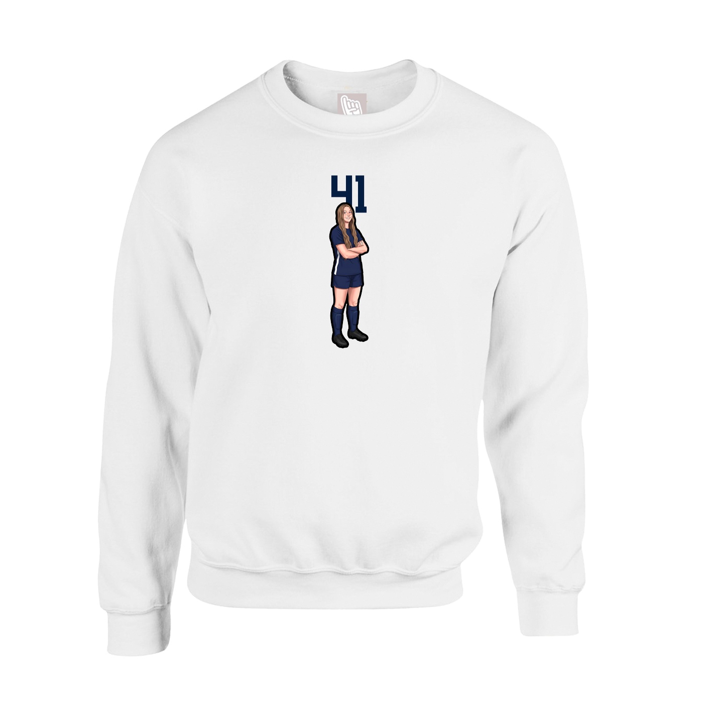 Fleece Crew — Number Top in White