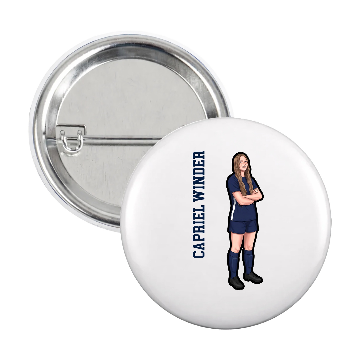 Game Day Button — Name Vertical in White