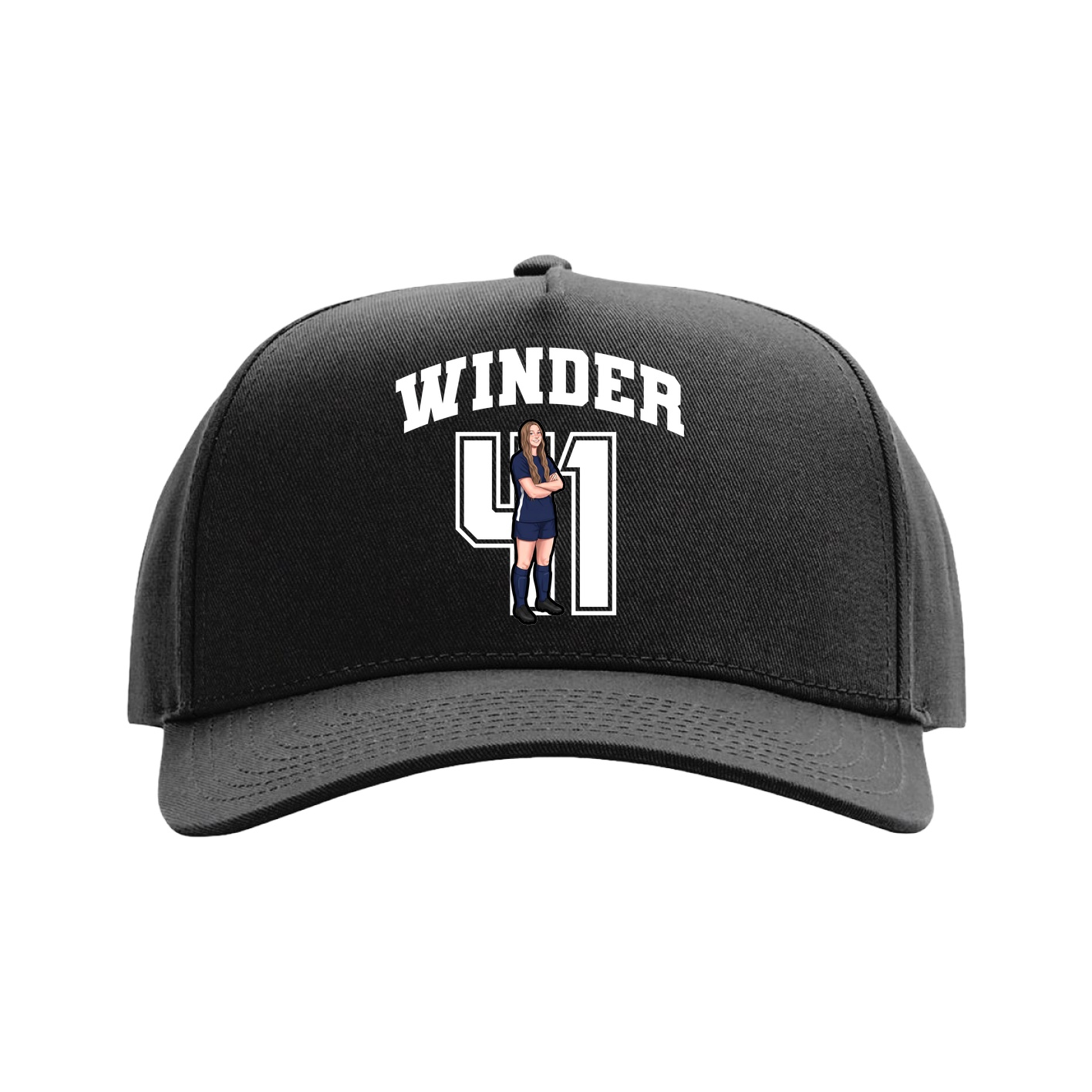 Full Fabric Five-Panel Champ Cap — Number in Black