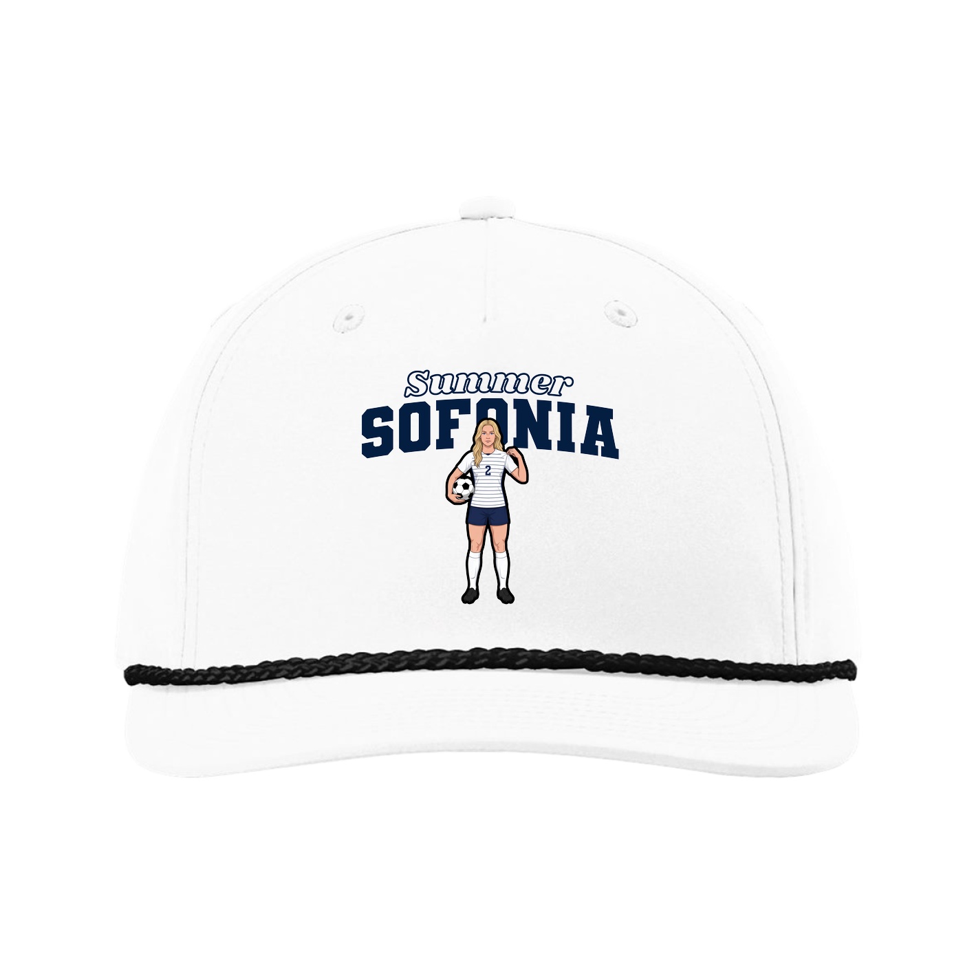 Five-Panel Classic Rope Cap — Name Arch in White