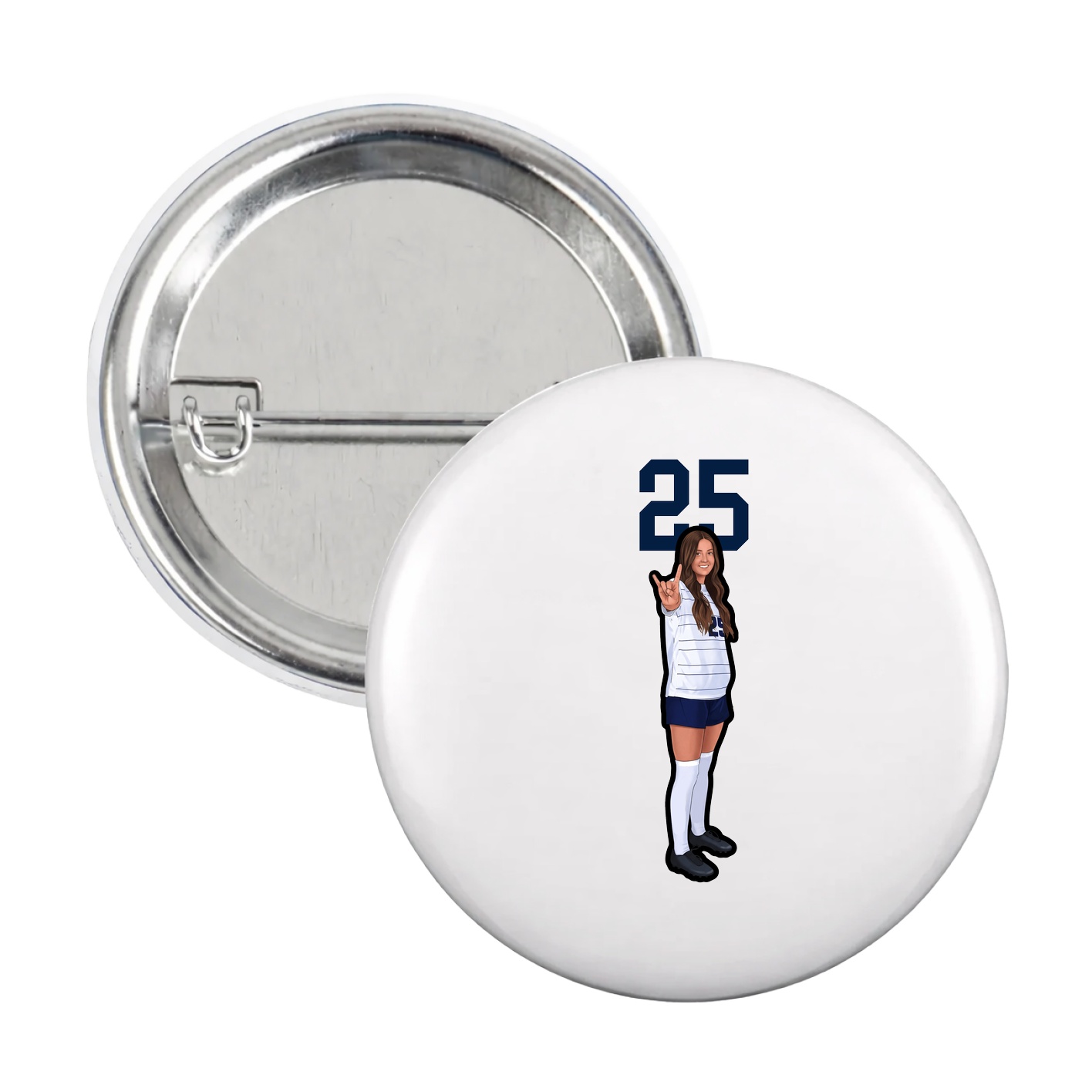Game Day Button — Number Top in White