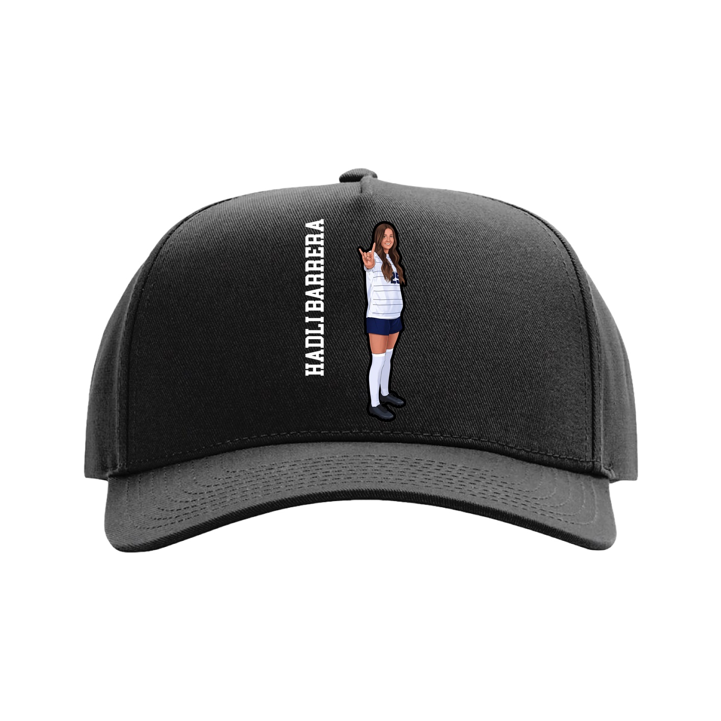 Full Fabric Five-Panel Champ Cap — Name Vertical in Black