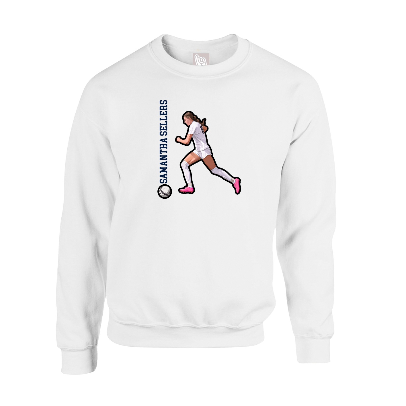 Fleece Crew — Name Vertical in White