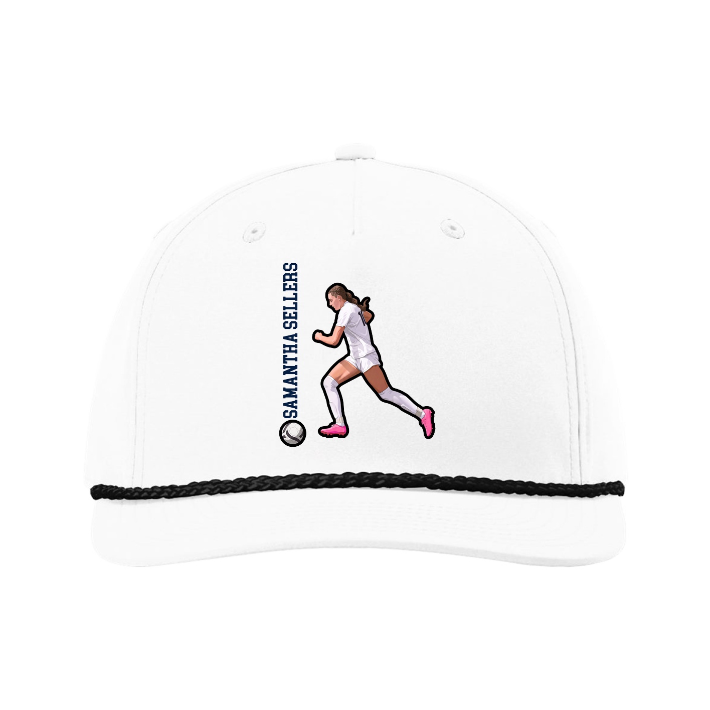 Five-Panel Classic Rope Cap — Name Vertical in White