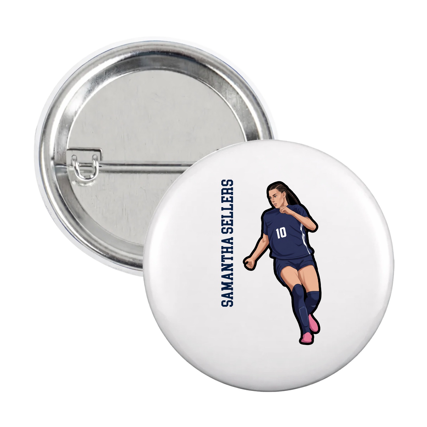 Game Day Button — Name Vertical in White