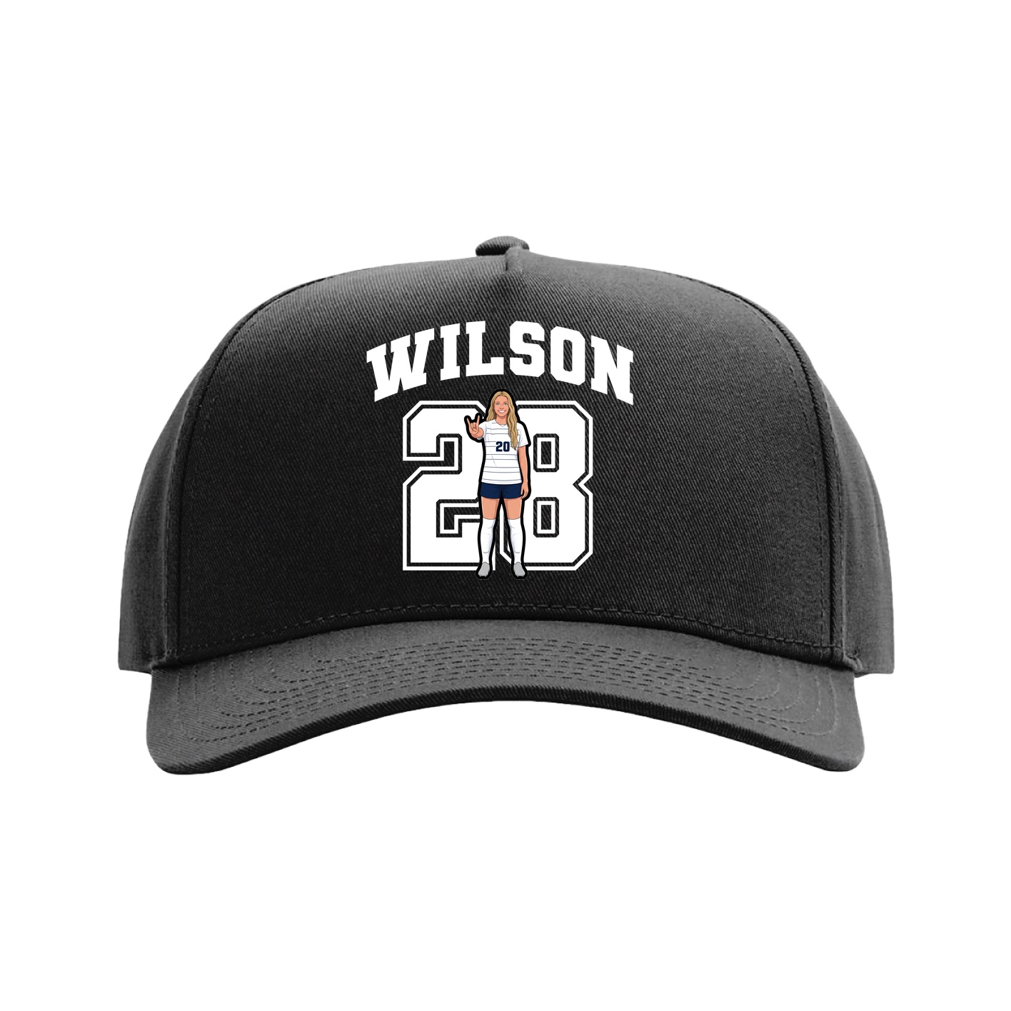 Full Fabric Five-Panel Champ Cap — Number in Black