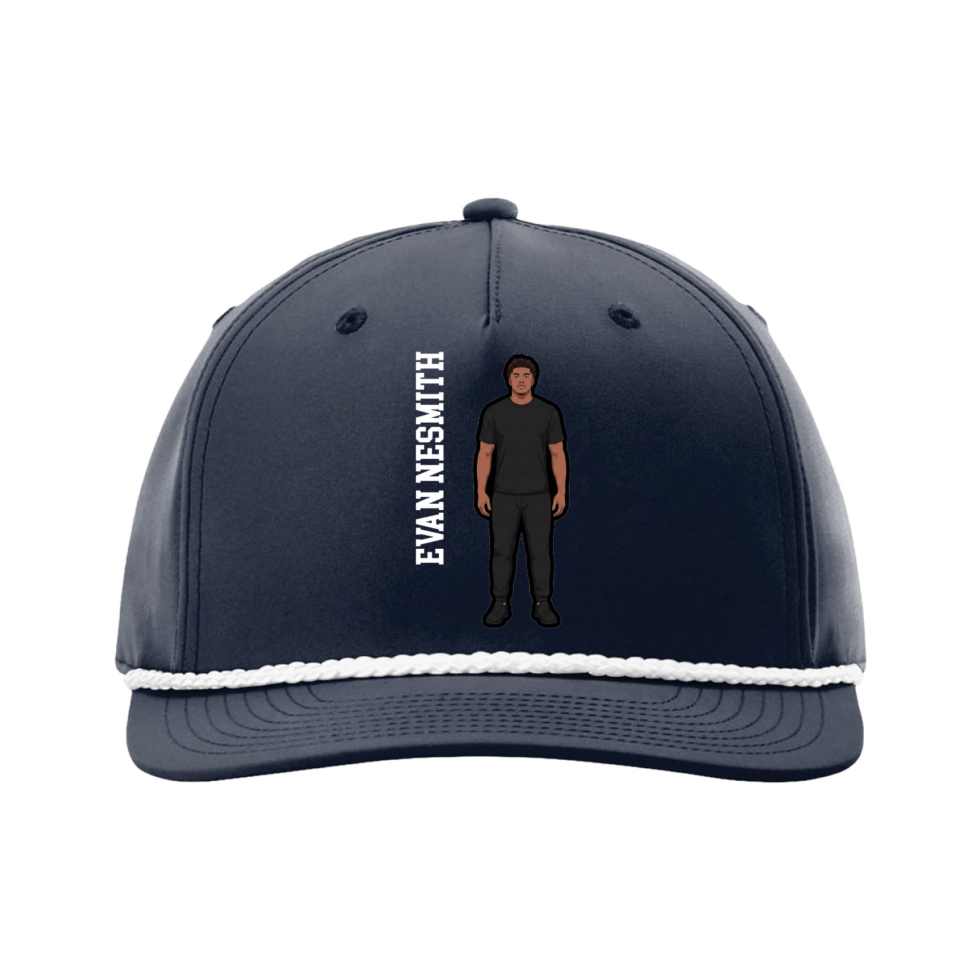 Five-Panel Classic Rope Cap — Name Vertical in Navy