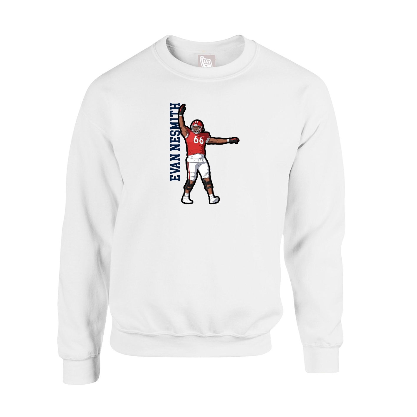 Fleece Crew — Name Vertical in White