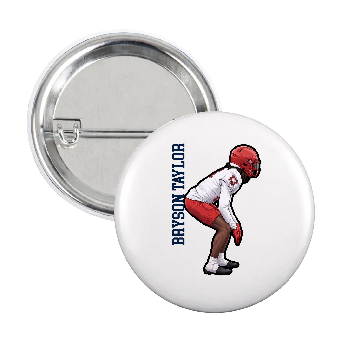 Game Day Button — Name Vertical in White