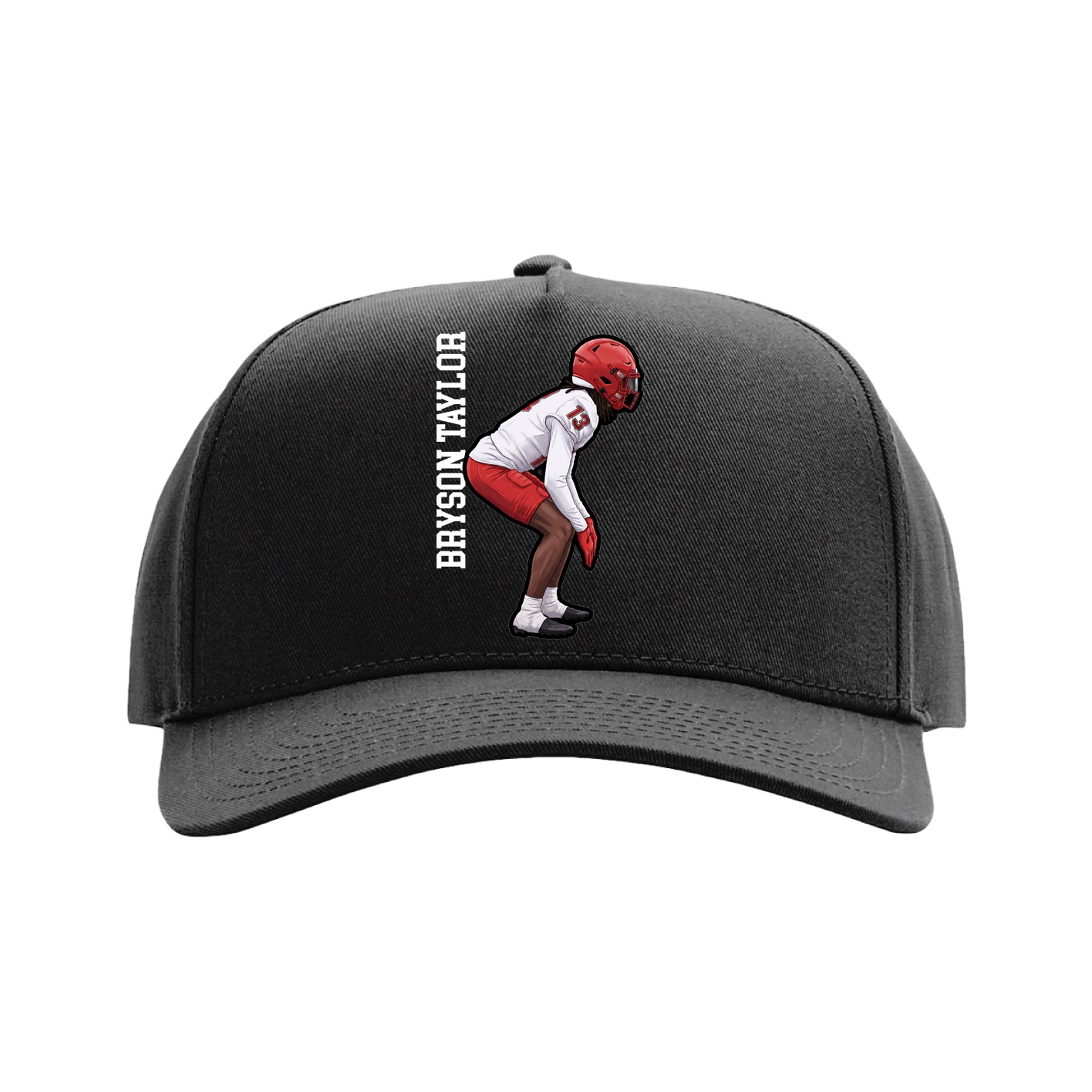 Full Fabric Five-Panel Champ Cap — Name Vertical in Black