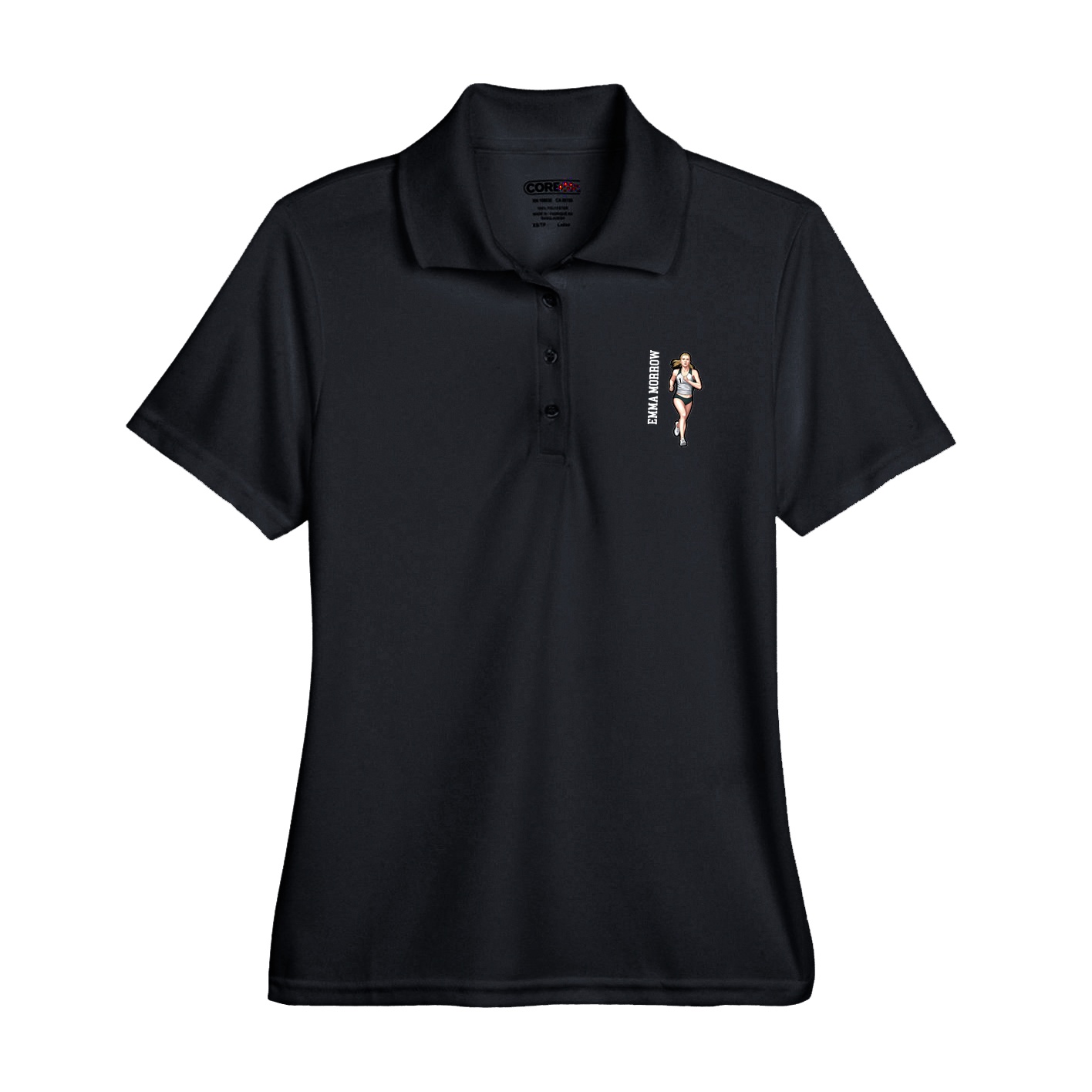 Womens Performance Polo — Name Vertical in Black