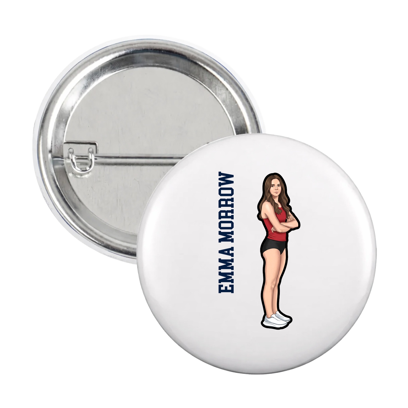 Game Day Button — Name Vertical in White