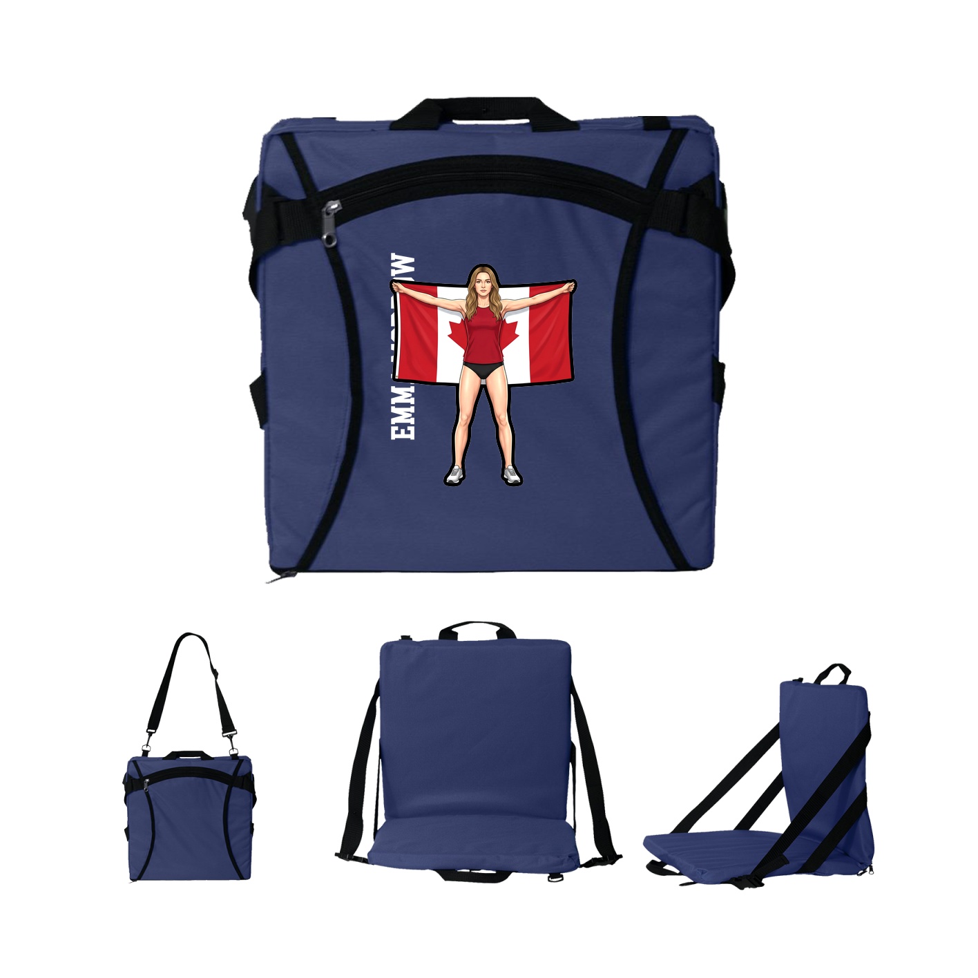 Folding Stadium Seat — Name Vertical in Navy