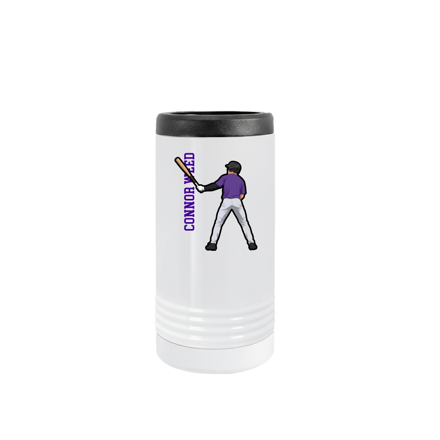 Slim Beverage Holder — Name Vertical in White