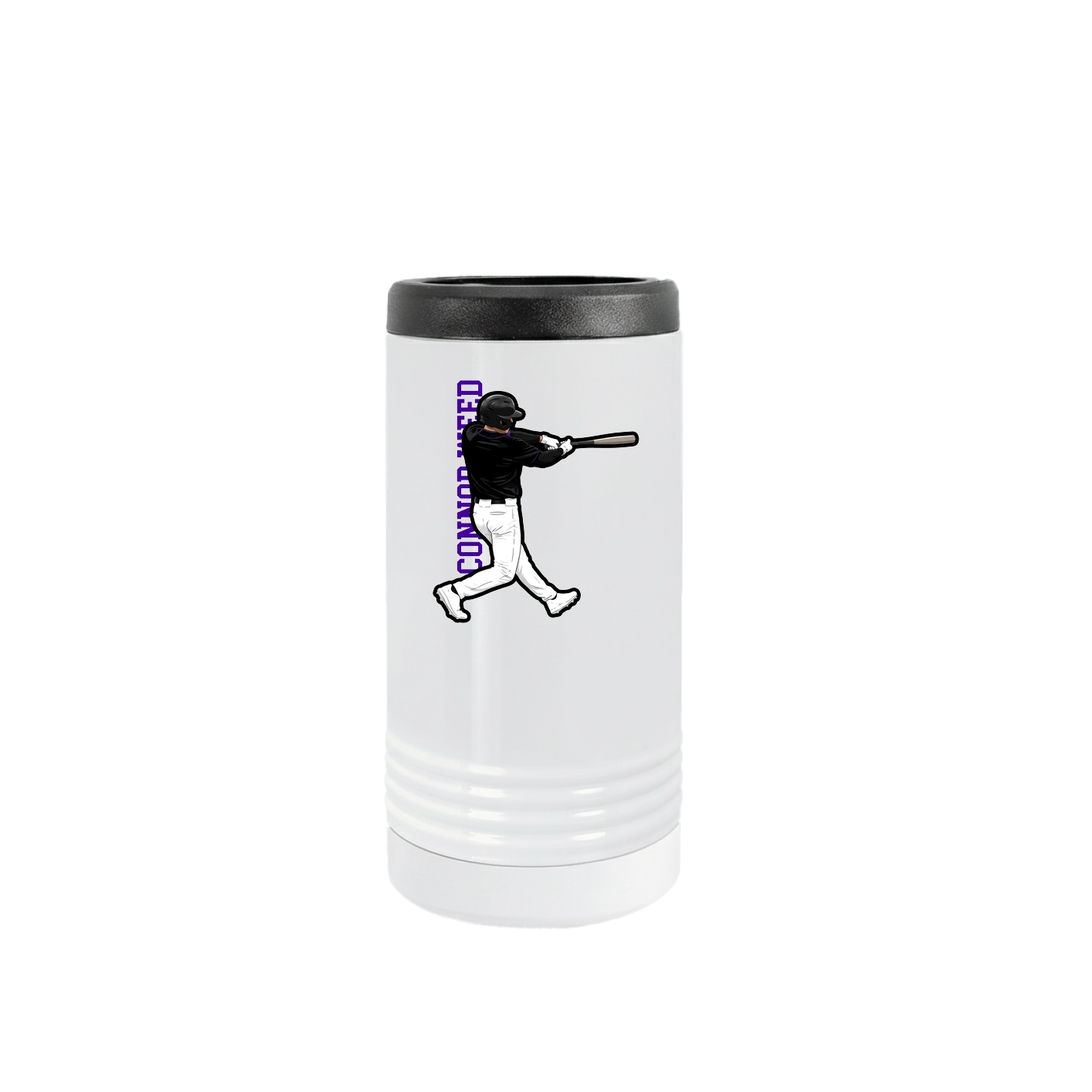 Slim Beverage Holder — Name Vertical in White