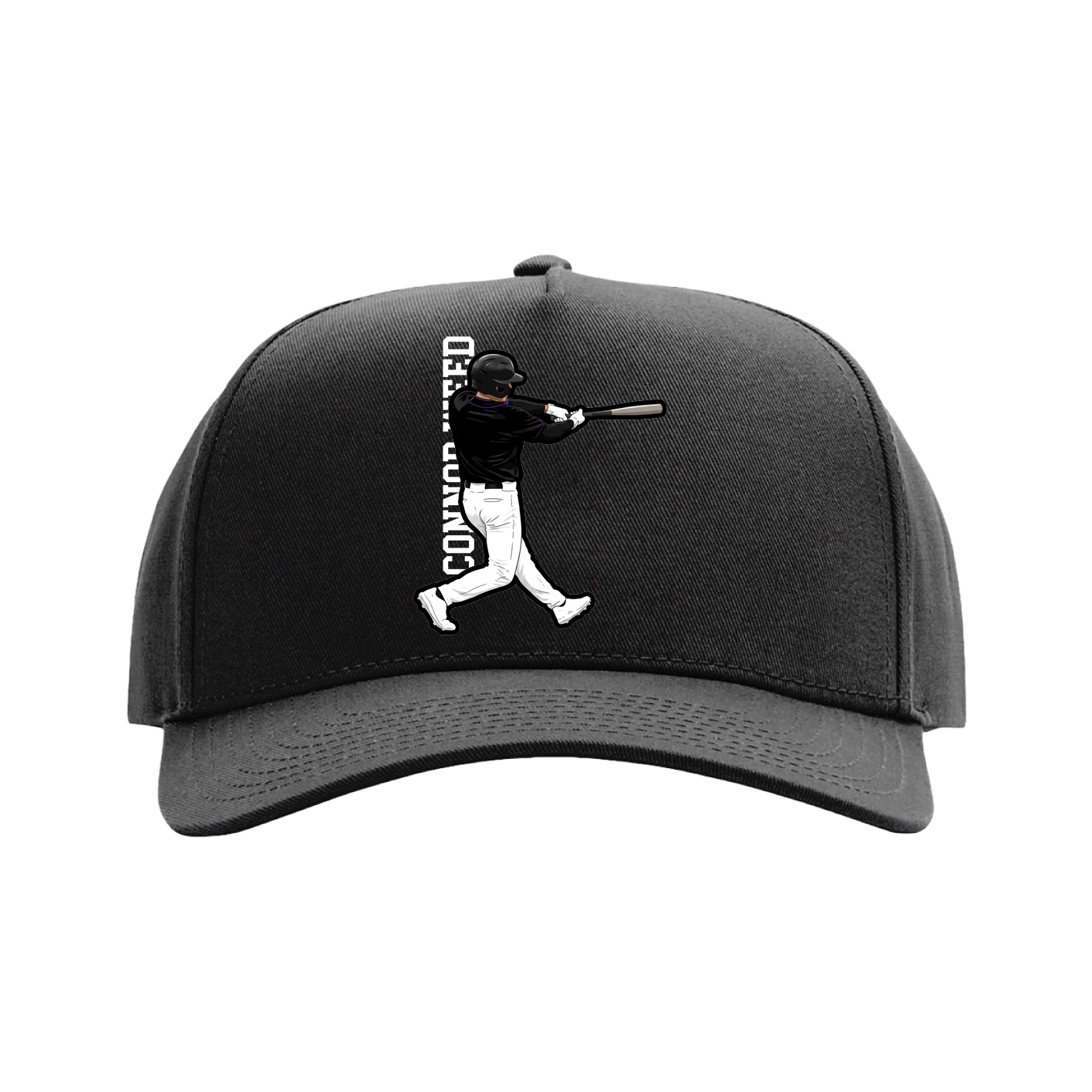 Full Fabric Five-Panel Champ Cap — Name Vertical in Black