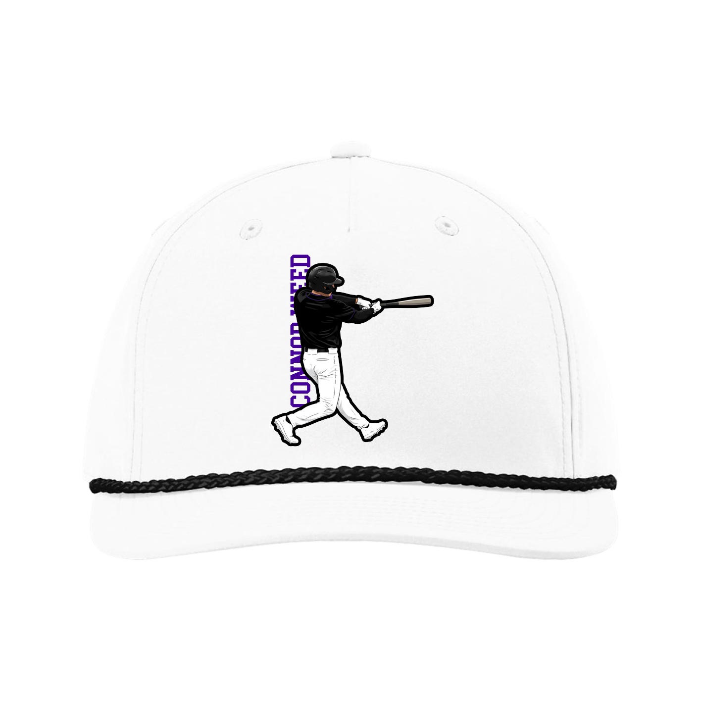 Five-Panel Classic Rope Cap — Name Vertical in White
