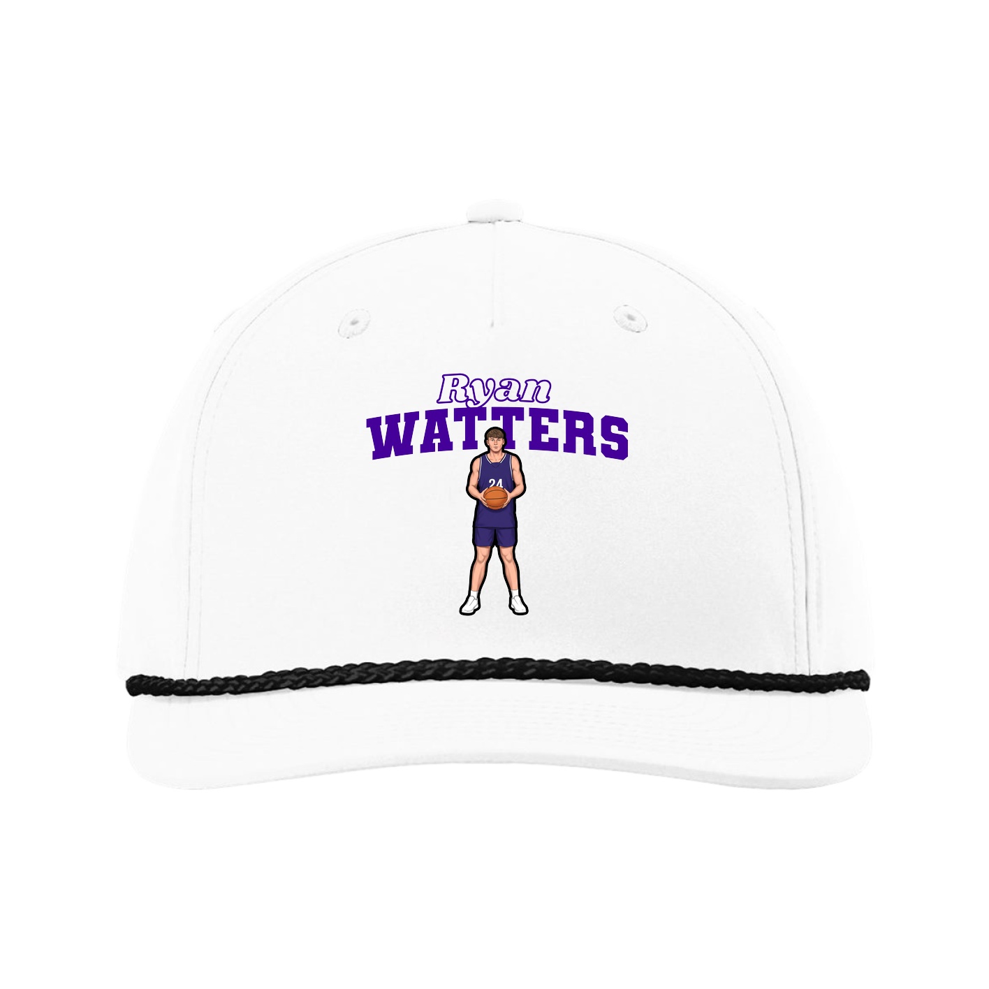 Five-Panel Classic Rope Cap — Name Arch in White