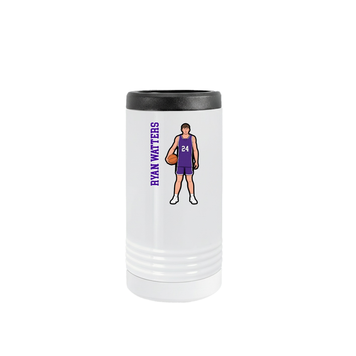 Slim Beverage Holder — Name Vertical in White