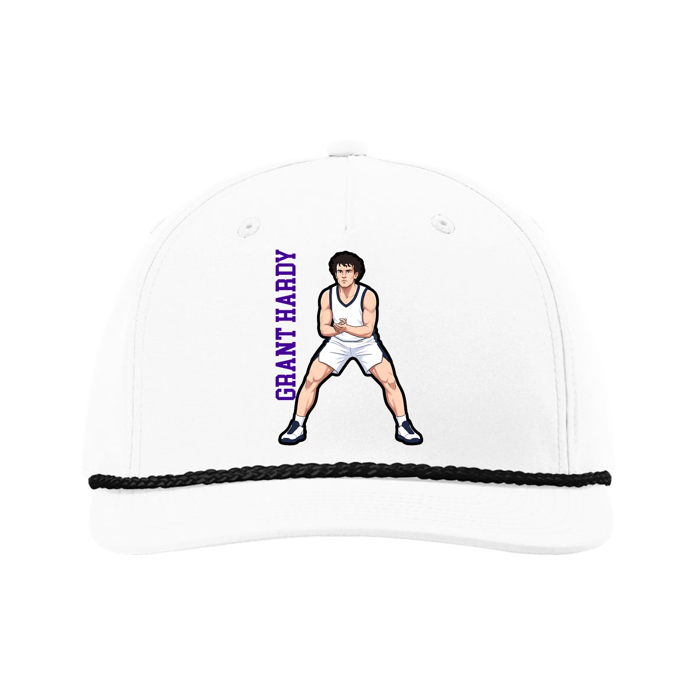 Five-Panel Classic Rope Cap — Name Vertical in White