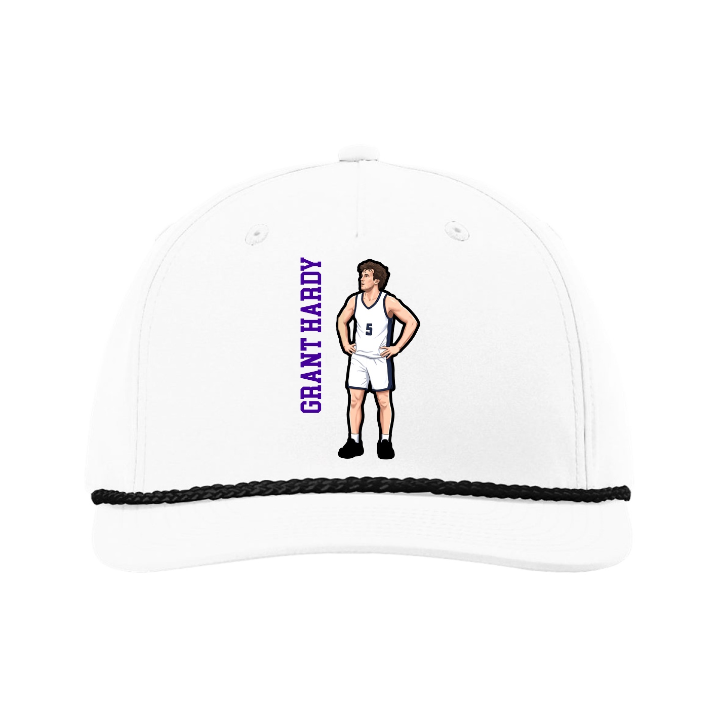 Five-Panel Classic Rope Cap — Name Vertical in White