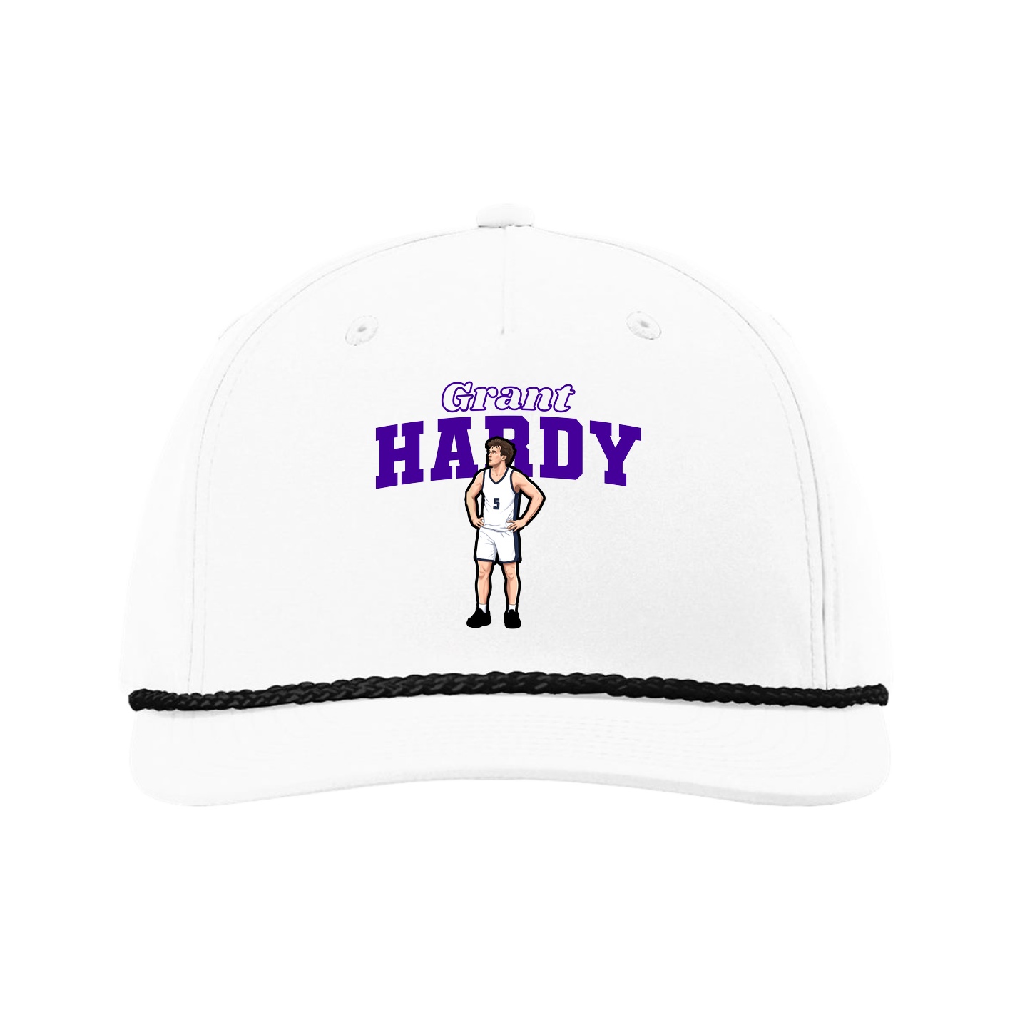 Five-Panel Classic Rope Cap — Name Arch in White