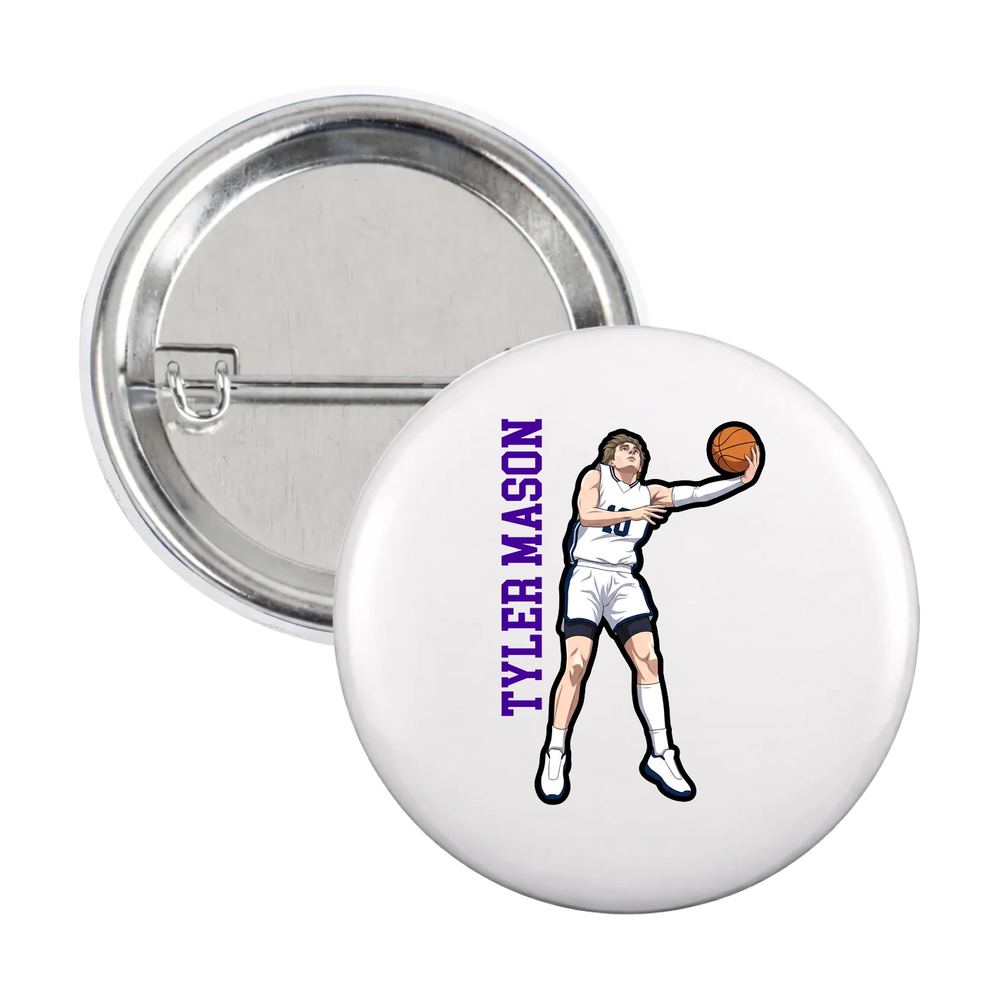 Game Day Button — Name Vertical in White