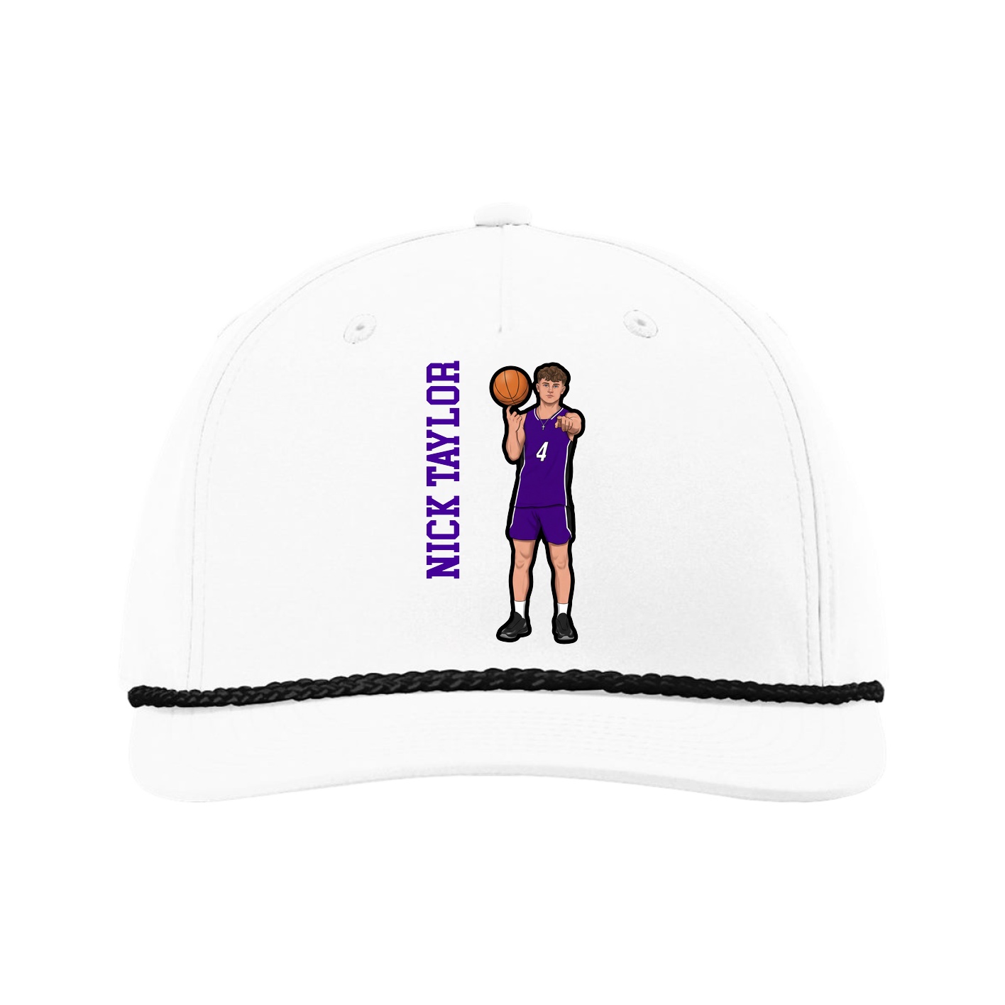 Five-Panel Classic Rope Cap — Name Vertical in White