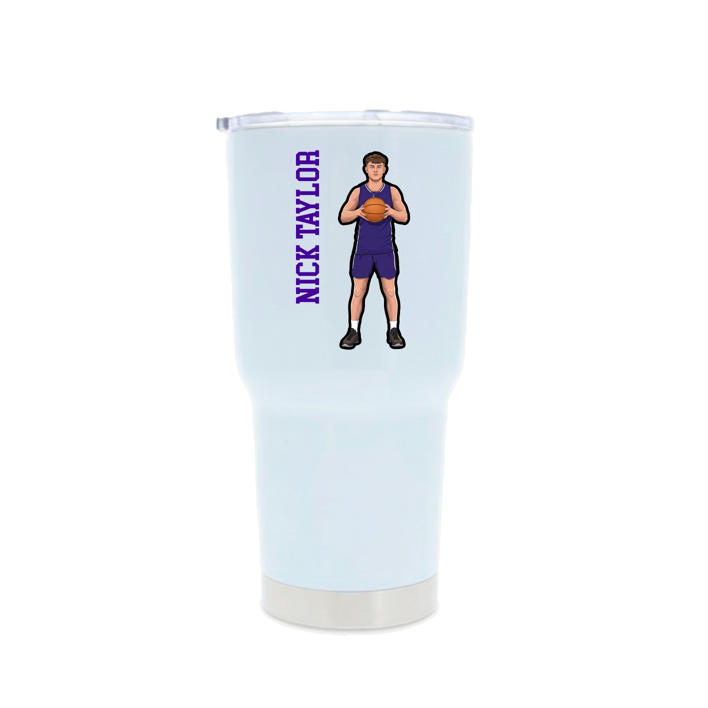 30oz Stainless Steel Tumbler — Name Vertical in White