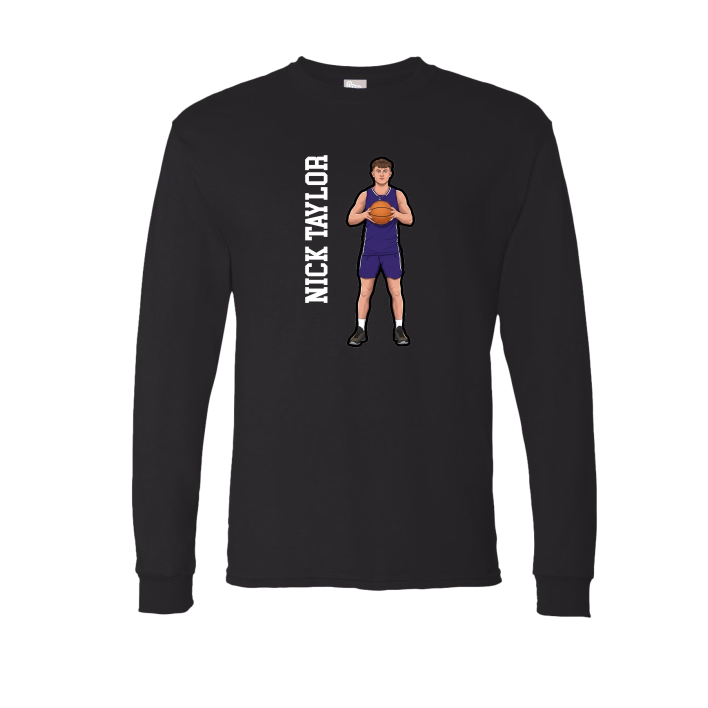 Long Sleeve Tee — Name Vertical in Black