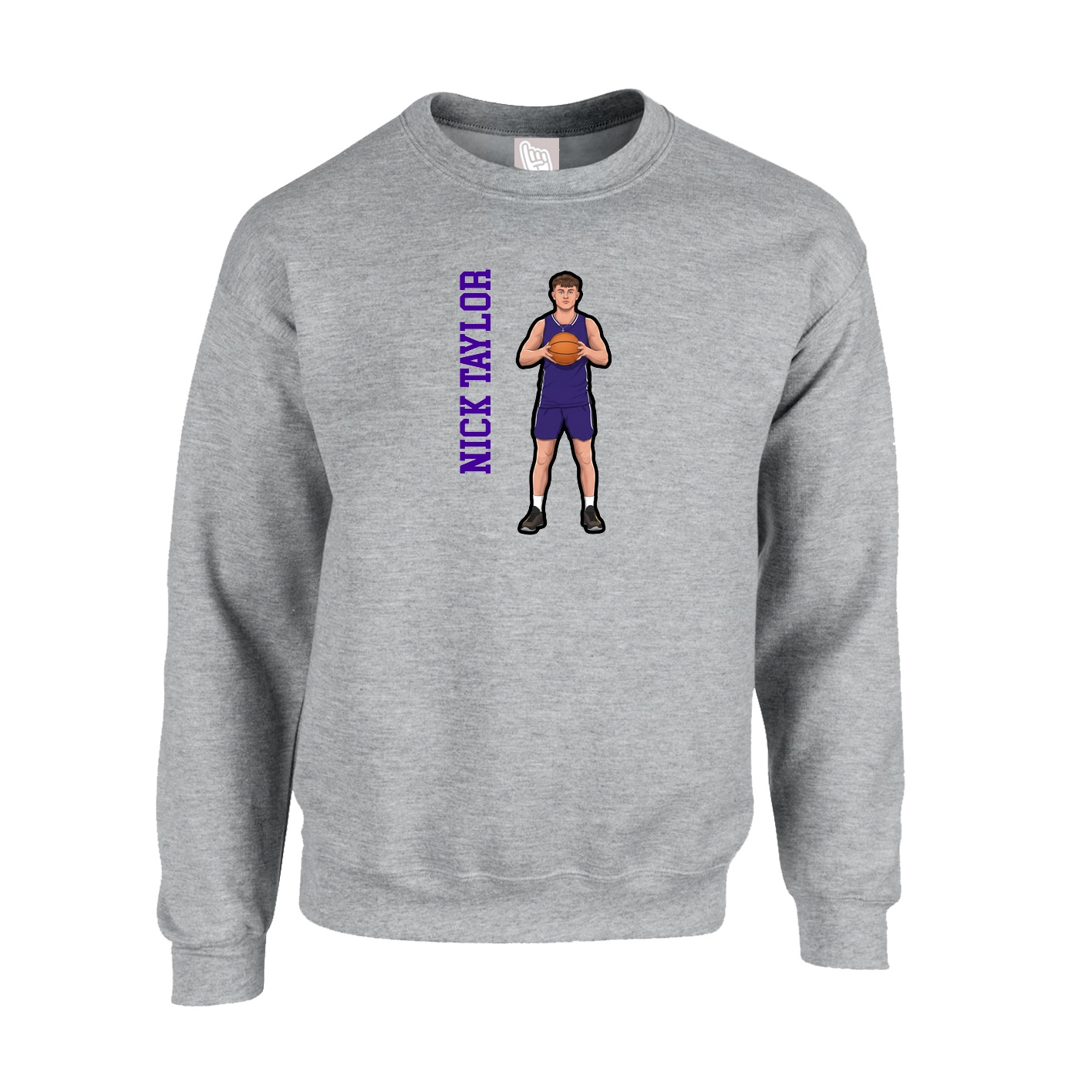 Fleece Crew — Name Vertical in Grey