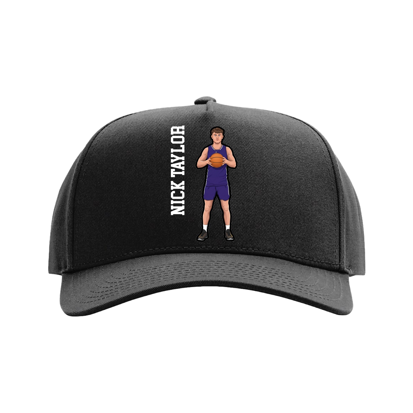 Full Fabric Five-Panel Champ Cap — Name Vertical in Black