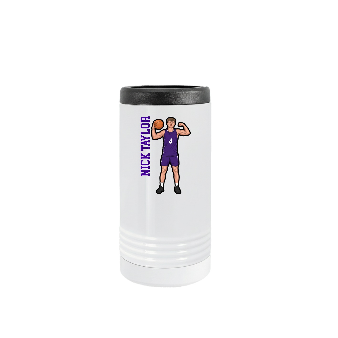 Slim Beverage Holder — Name Vertical in White