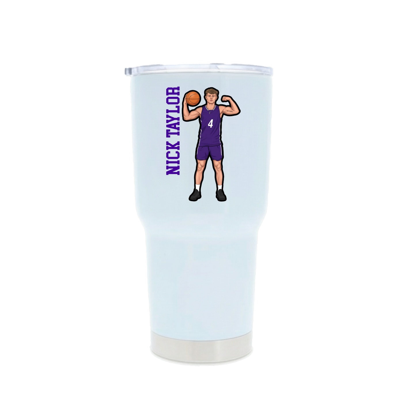 30oz Stainless Steel Tumbler — Name Vertical in White