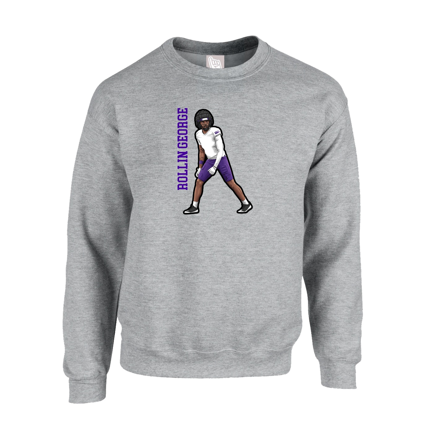 Fleece Crew — Name Vertical in Grey